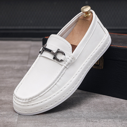 Men's Slip-on Casual Leather Shoes, British Style Fashion Trend, Thick Heel Height, Soft Sole, 