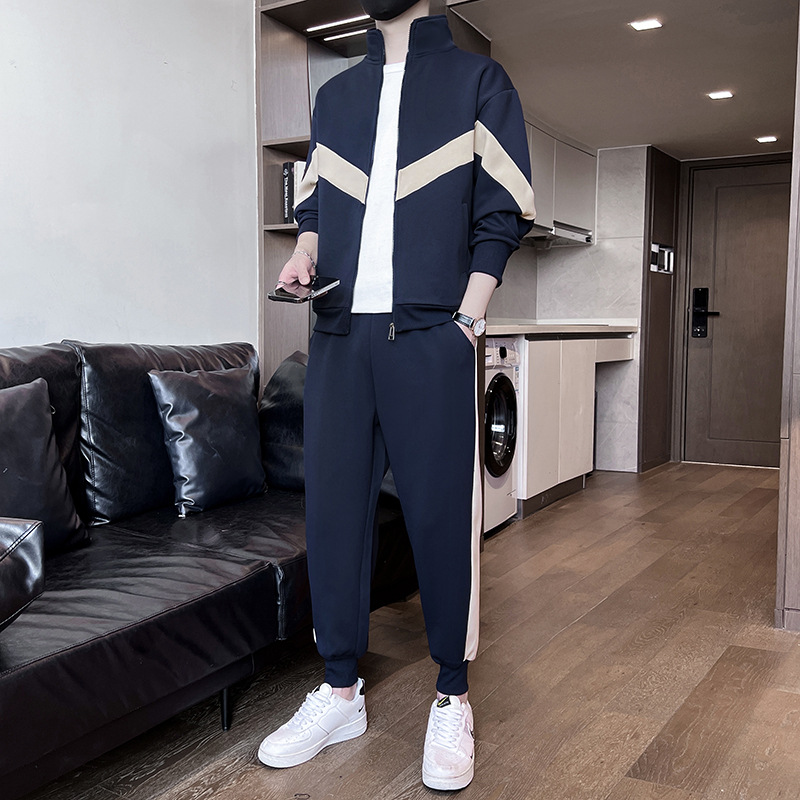 Primavera y otoño trajes deportivos cardigans de hombre cuello jersey de comercio exterior trajes de ocio de moda masculina de dos piezas transfronterizas