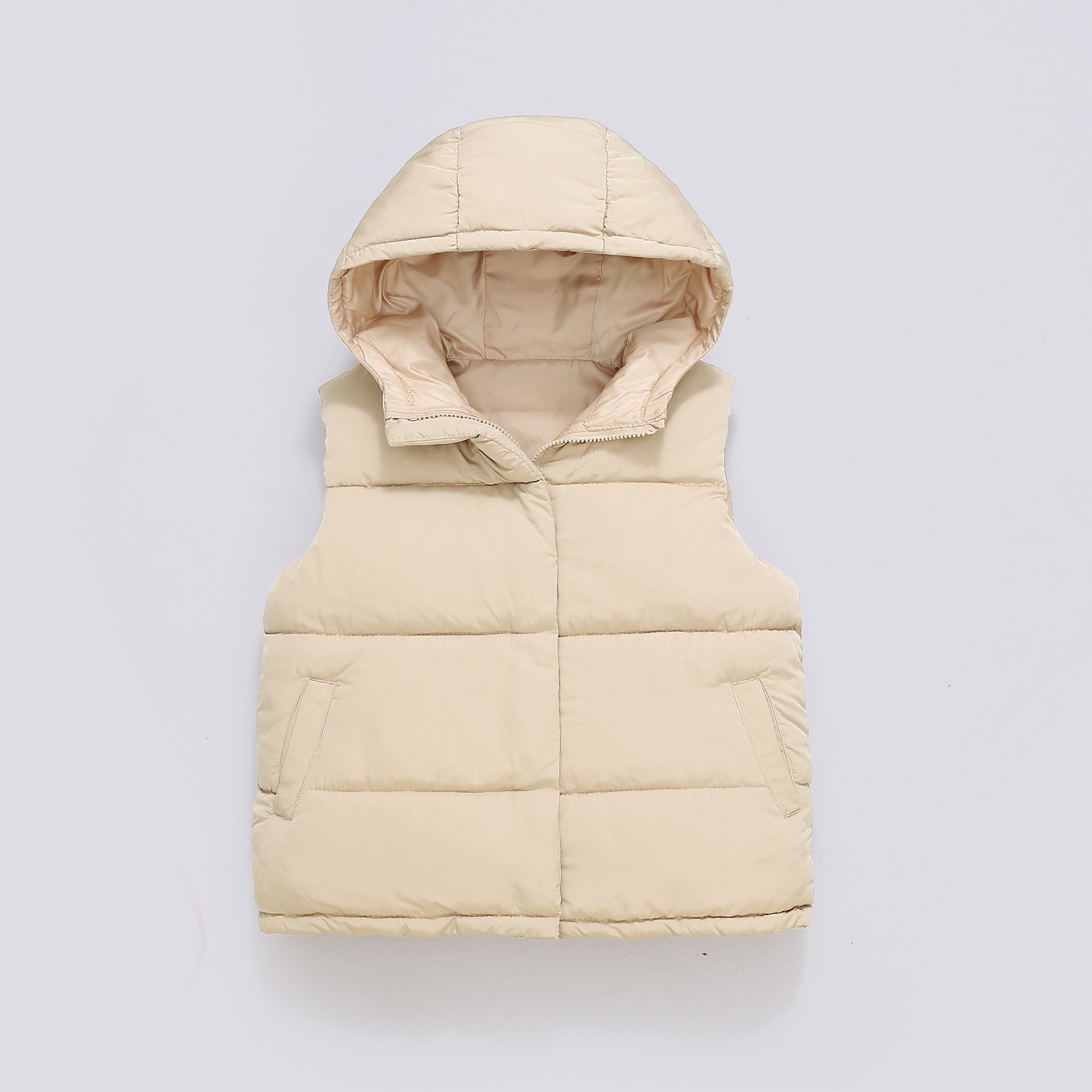 Niños chaleco de algodón de pluma, hombres y mujeres, niños de mediana edad, otoño y invierno, chaleco con capuz, chaleco de algodón de otoño y invierno
