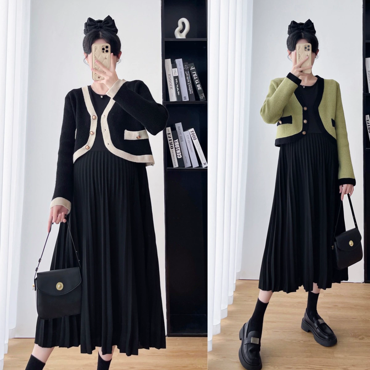 Беременных женщин осень и зима новый стиль ароматный стиль Вязаный Свитер плиссированные базы юбка из двух частей комплект платье костюм для беременных