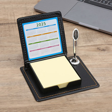 创意彩纸pu皮盒便利贴 办公用品笔筒便签组合套装 日历2025-2026