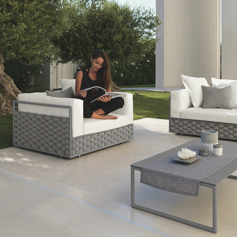 Conjunto de sofás de ratán para exteriores, para terraza de jardín, patio de hotel o villa, sala de estar, combinación de sofás de aleación de aluminio.
