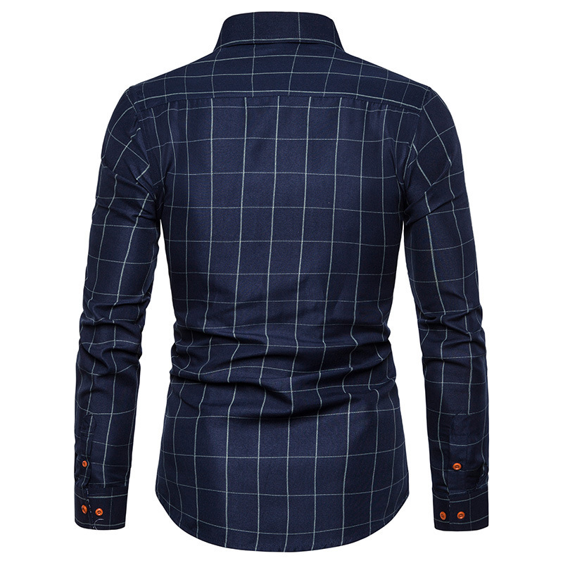Men's Casual Checkered Long Sleeve Shirt With Square Neck_voghion.com