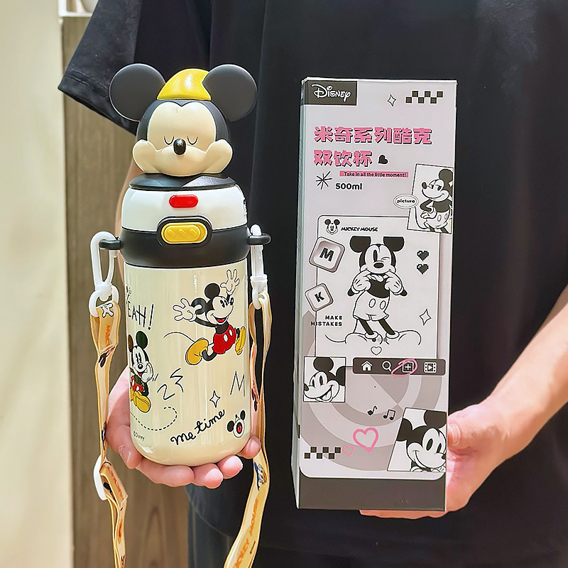 Caricatura Mickey taza de calor hermosa taza de bebidas para niños taza de agua de alto valor para estudiantes de escuela taza de paja portátil