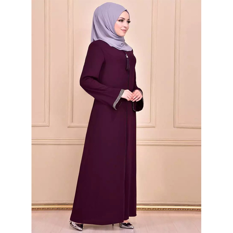 Dubai Turkey Jalabiya Zippered Linen Cardigan Robe - Trendy Mix