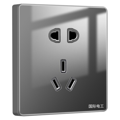 International electrician type 86 wall concealed tempered glass switch socket panel gray one open five holes dual control wholesale