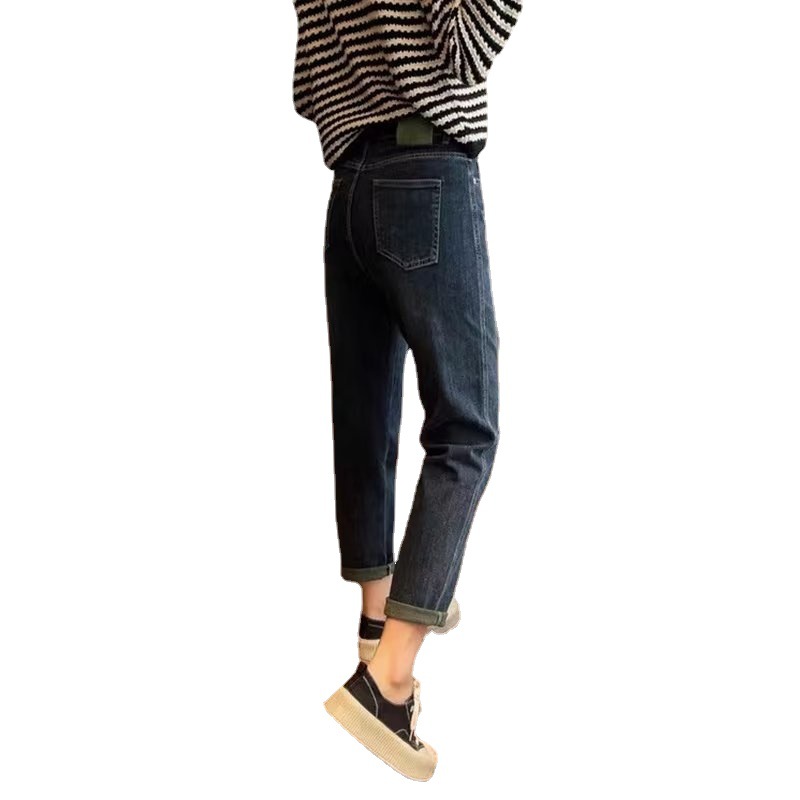 대조적 인 HARLAN JEANS 여성의 2024 년 봄과 가을 새로운 높은 허리 느슨한 슬리밍 작은 플러스 사이즈 탄성 토레 바지