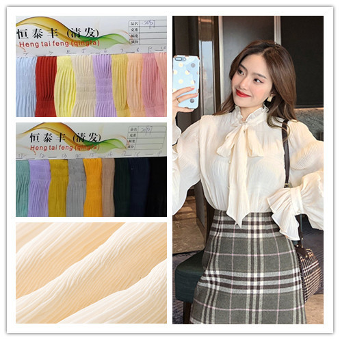 春夏女装气质超仙系带蝴蝶结打底衫长袖雪纺压褶灯笼折面料