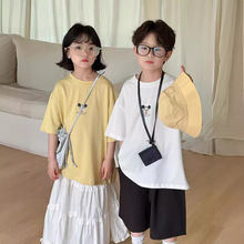 童T恤2024夏款男女童韩版卡通老鼠印花短袖儿童圆领宽松字母上衣