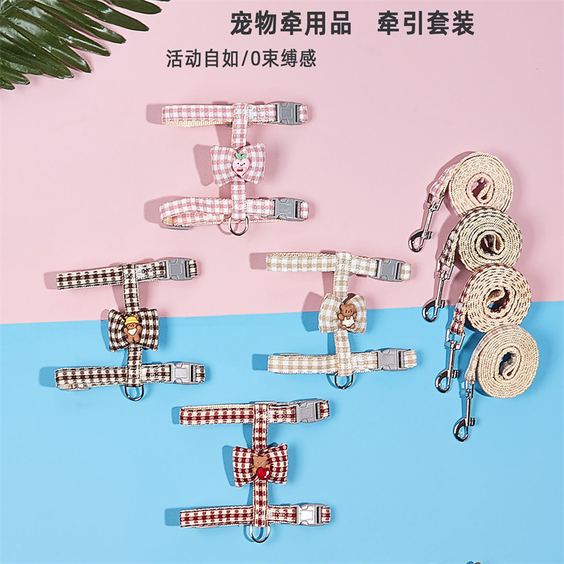 Cross-border ajustable mascota gato Plaid muñeca traje de cuerda de tracción perro pequeño perro cuerda en forma de I correa para el pecho
