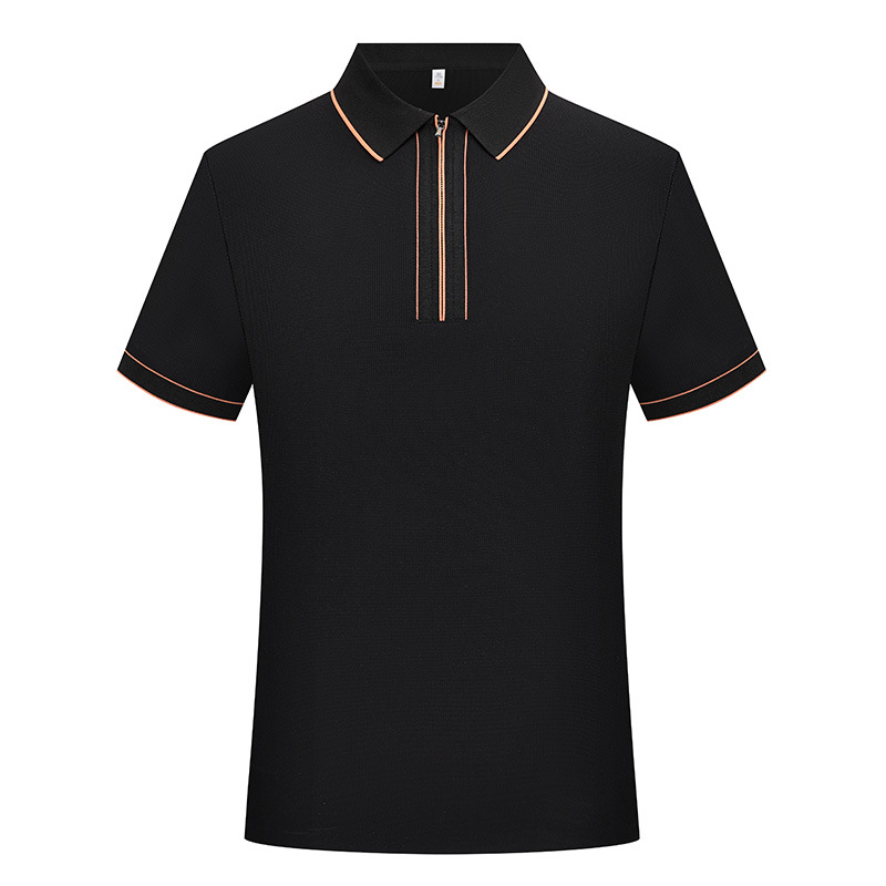 Camiseta de negocios para hombre con cuello de cinta de gama alta, polo de hombre de manga corta con cremallera, logotipo personalizado de alta gama