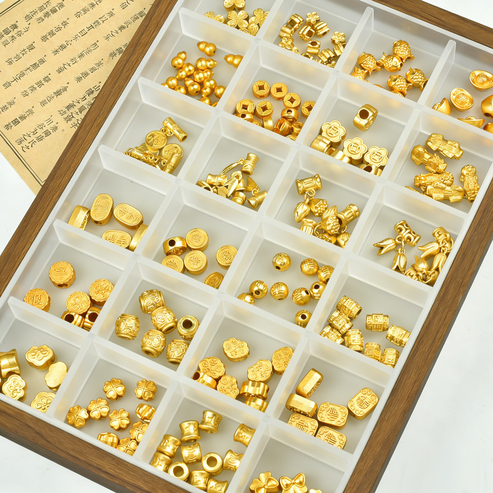 古法金保色沙金大孔隔珠桶珠散珠diy串珠手串红绳挂件饰品配件