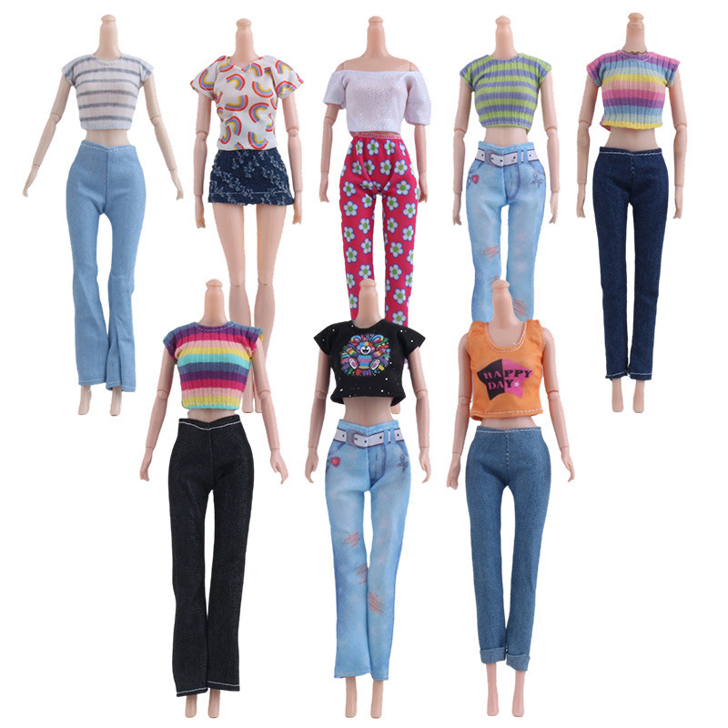 European and American 11-Inch 30cm Doll Versatile Fashion Travel Various Striped Shirts Jeans Toy Accessories Cross-Border