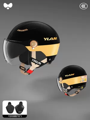 Women's Universal Four-Season Winter Half Motosiklet kaskı (dəbilqə) - 3c-gilded-black-double-mirrors-inside-and-outside-heatmax-removable-ear-protection-one-size-fits-all