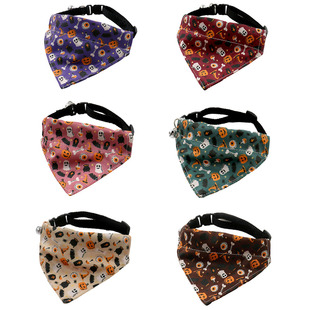 Cross-border New Products Halloween Ghost Festival Dog Cat Triangle Towel Cute Pet Scarf Slippery Towel Bell Collar