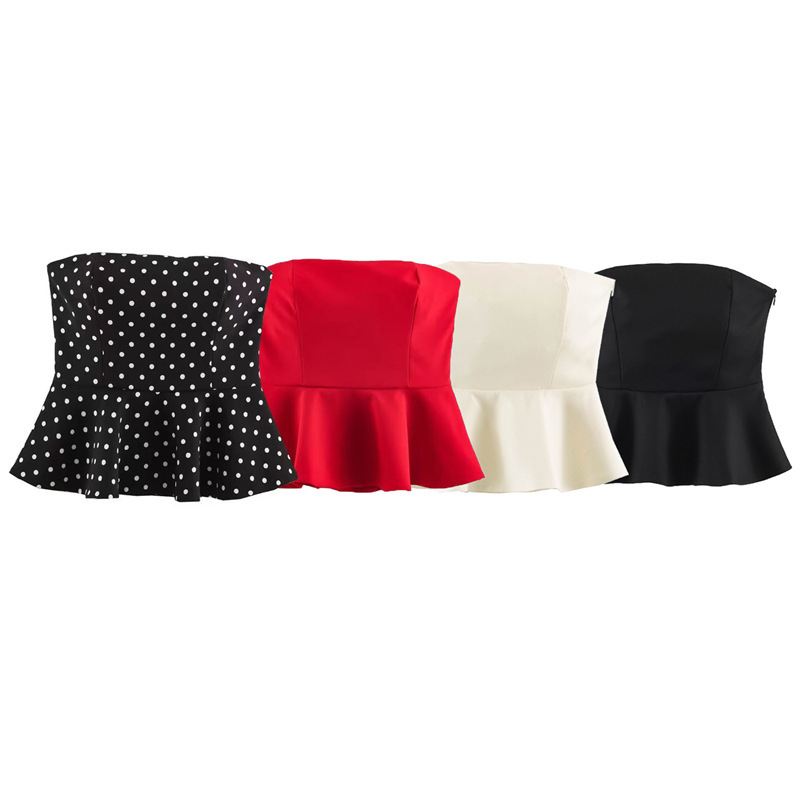 Foreign Trade Wholesale 2026 ZR European and American Style Hot Girl Off-Shoulder Polka Dot Shirt Short Skirt Tube Top 4772001