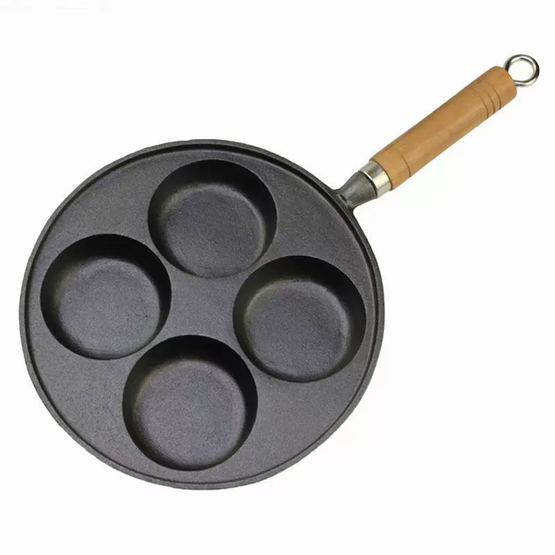 Cast iron round four-hole fried egg pan egg dumpling pot deepen egg burger pot uncoated breakfast pan egg burger mold