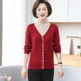 中老年女装时尚拼接假两件套针织衫秋冬加绒加厚保暖妈妈装毛衣女，女装针织衫/毛衣，妃慕昵服饰
