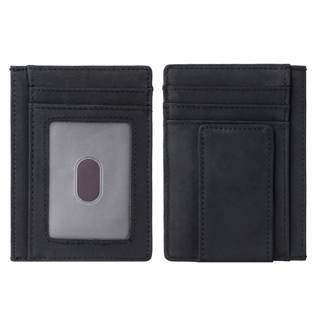 1075 Men's Genuine Leather Card Holder, First-Layer Cowhide, Multi-Card Slot Card Case, Rfid Magnetic Clasp, Dollar Bill Clip, Document Holder