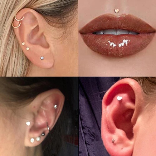 Stainless steel lip nail lip ring nose nail ear bone nail stainless steel flat bottom rod European and American five-pointed star lip nail piercing wholesale