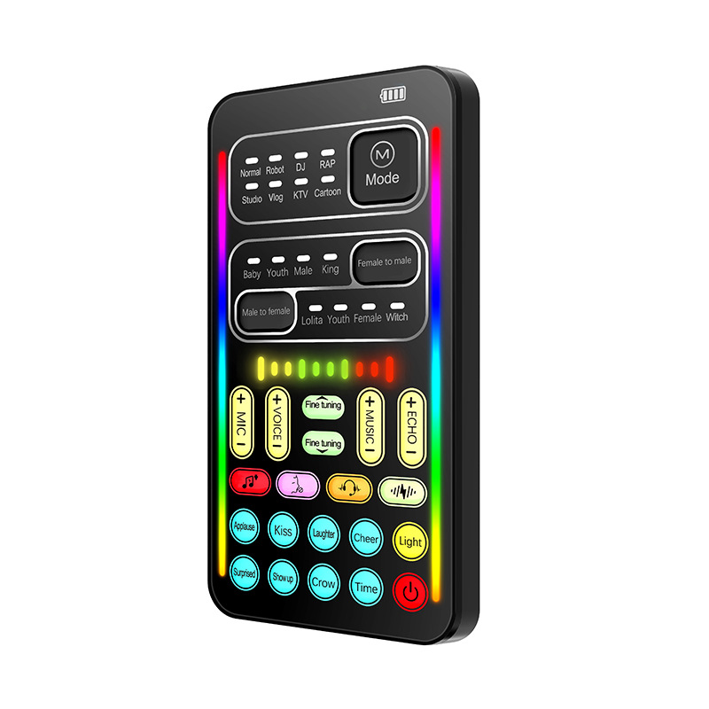 Teléfono móvil computadora transmisión en vivo mini tarjeta de sonido cambiador de voz con un solo clic música americana juego de pollo ancla Grabación de karaoke cambiador de voz