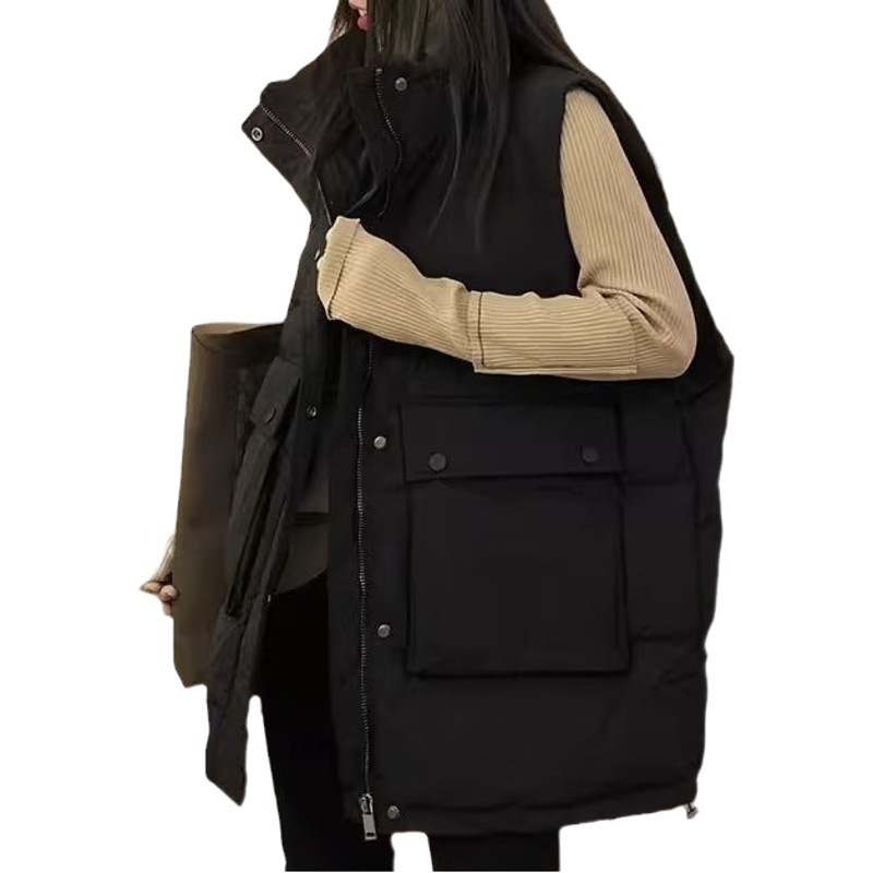 Diseño de nicho Chaleco de Bolsillo grande de las mujeres de media longitud Otoño e Invierno Nuevo chaleco suelto Chaleco de pan de las mujeres image 1