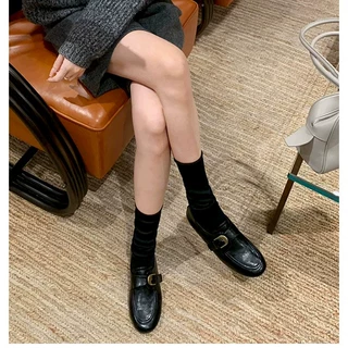 现货老钱风复古金属扣乐福鞋女平底软底2026秋休闲百搭一脚蹬单鞋