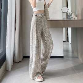 外贸2026夏季新款印花天丝亚麻阔腿裤高腰棉麻防晒拖地裤女