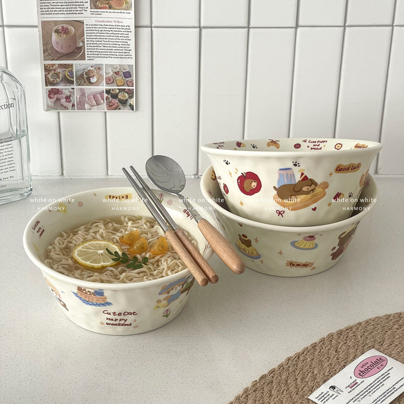 韓国インスタントラーメンボウル大容量電子レンジ対応スープボウル大型家庭用高価値セラミックフルーツサラダボウルビビンバボウル|undefined