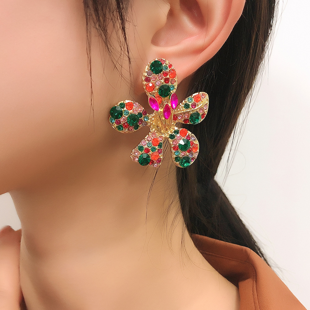 Geometric Color Flower Diamond Alloy Earrings display picture 13