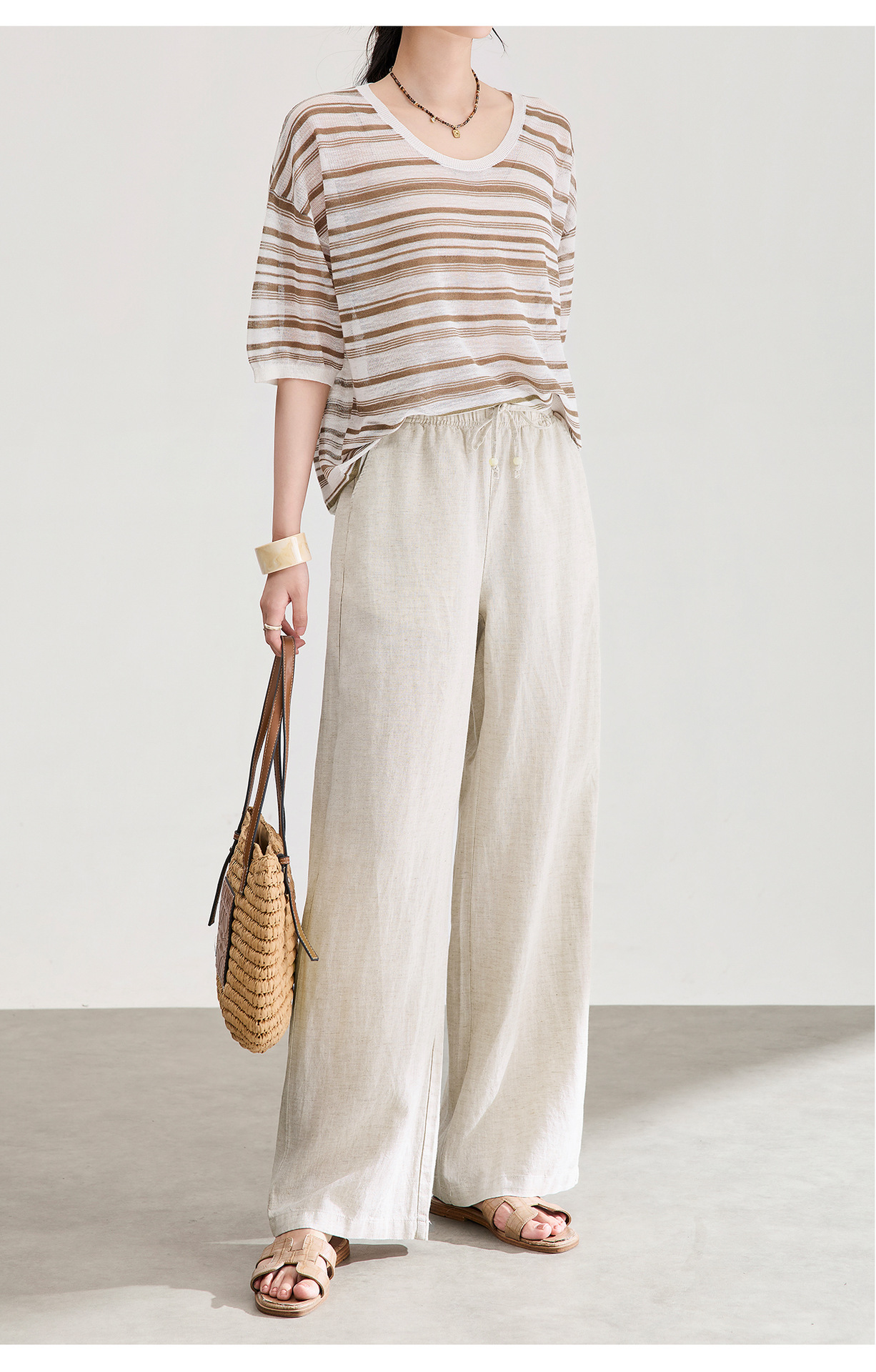 Quần culottes nữ ống rộng dáng suông vải tơ tằm pha linen chống nhăn mùa hè — Màu sắc chi tiết 17
