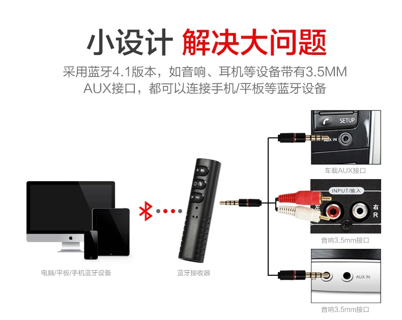 Lavalier 3.5mm Bluetooth Receiver Car Bluetooth Hands-Free Audio Receiver Portable Mp3 Music Player