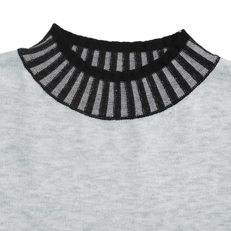 Women’s Striped Knit Sweater Dress – Casual Long Sleeve Mock Neck Tunic (Contrast Color Block, A-Line Fit, Soft Polyester Blend)_voghion.com