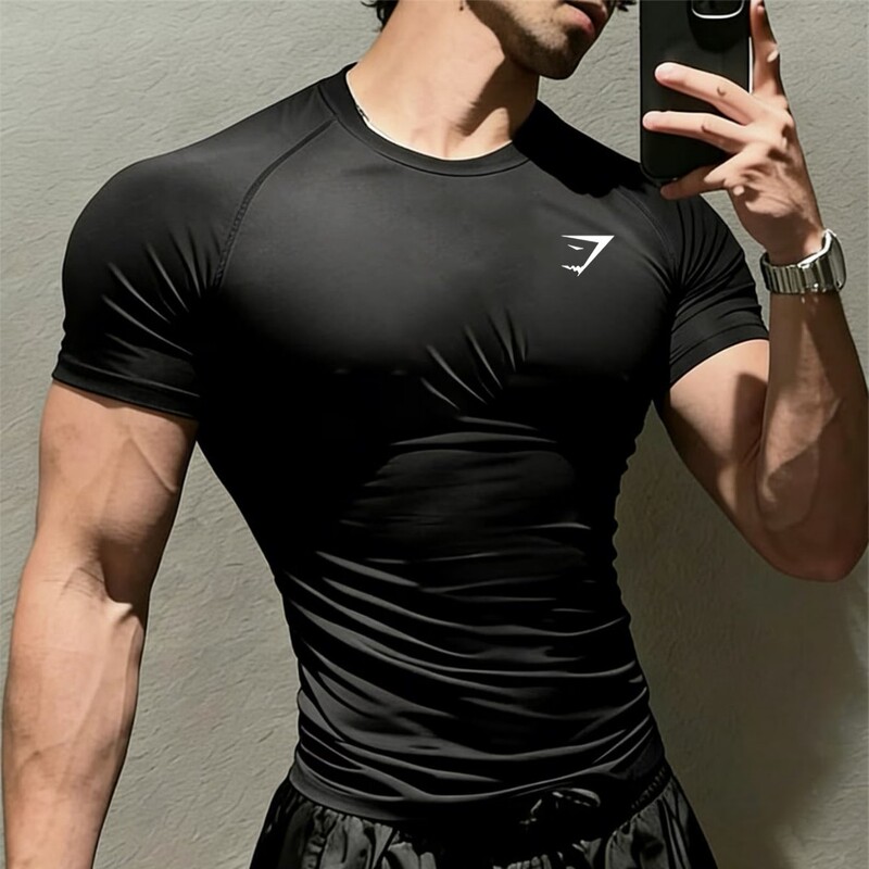 Gymshark Shark Quick-Drying Fitness Clothing Coach Sports T-Shirt for Shaping and Showcasing Muscles, High-Elastic Training Short-Sleeve
