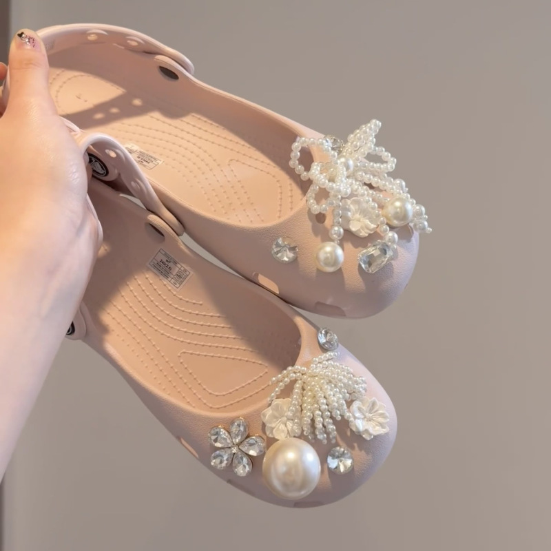Ballet Shoes with Holes, High-End Floral Decorations, Fireworks-Style Craftsmanship, Ultra-Fairy Pearl and Rhinestone Flower Shoe Buckles, DIY Accessories