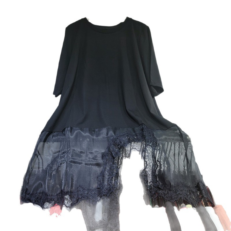 Camiseta de encaje negro de cuello redondo de manga corta para mujeres 2026 primavera y verano nuevo diseño nicho blusa suelta image 5