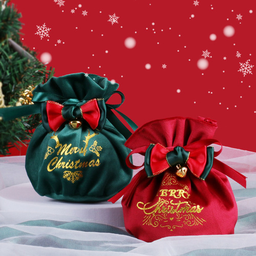 Christmas Velvet Drawstring Bag, Red Apple Gift Packaging Bag, Cross-Border Christmas Fabric Bag for Candy Boxes