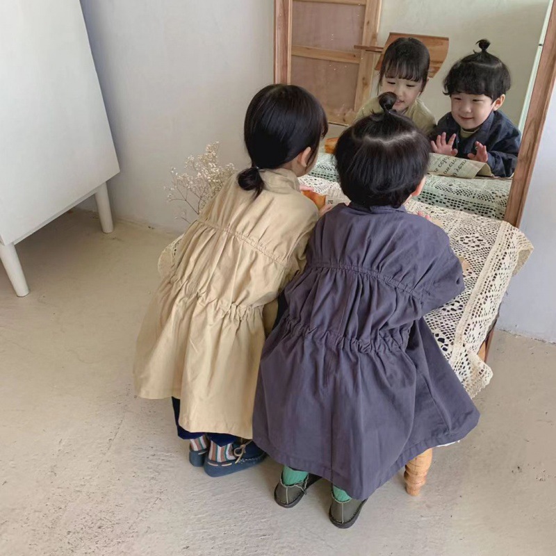 (2개) 봄과 가을 2024 새로운 어린이 한국 스타일 중간 길이 코트 남녀 보물 개인화 된 코트 느슨한 잘 생긴 코트 트렌디