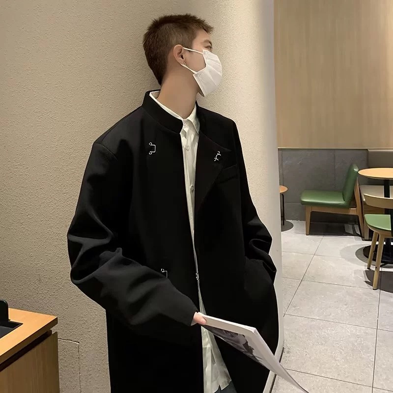 痞帅新中式中山装西装外套男春秋季休闲中国风立领西服男