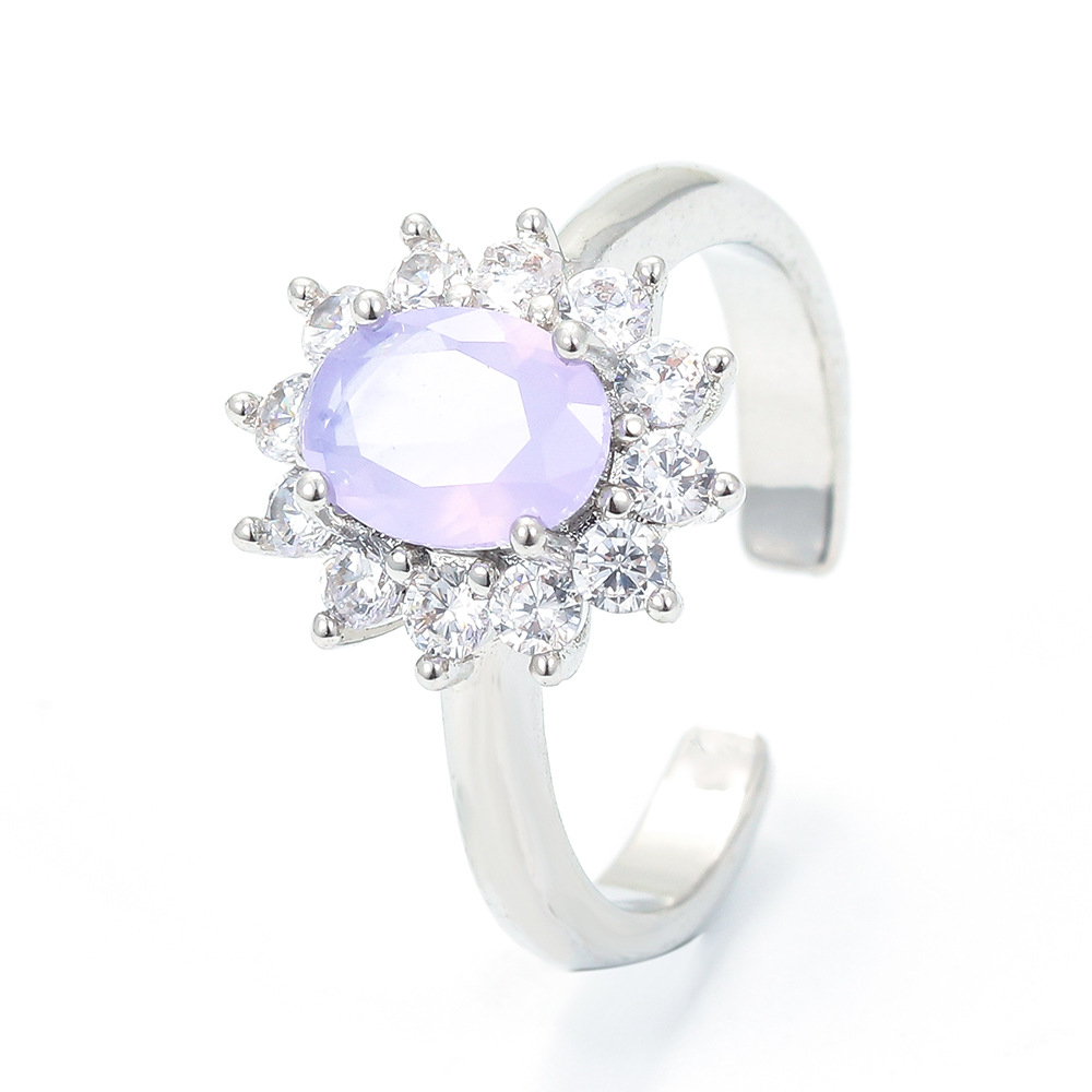 Flower Pattern Women'S Gender Plating, Inlay Design Fashion Flower Copper Open Ring Plating Inlay Zircon Copper Rings