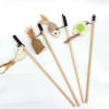 Wooden rod teasing cat stick wooden mouse, feather cat toy with bell cat teasing stick fishing cat stick pet toy