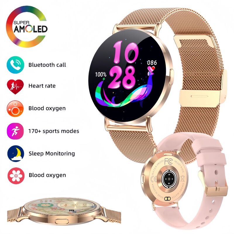 Cross-Border X2 Round Ultra-Thin Bluetooth Call Smart Watch Amoled Screen Always on Heart Rate Blood Pressure Women's Health
