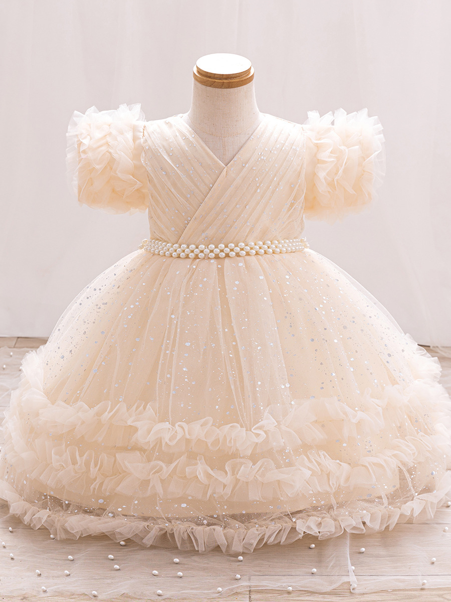 Vestido de niña de comercio exterior transfronterizo vestido de princesa esponjoso con lentejuelas con cuentas vestido de bebé para niños