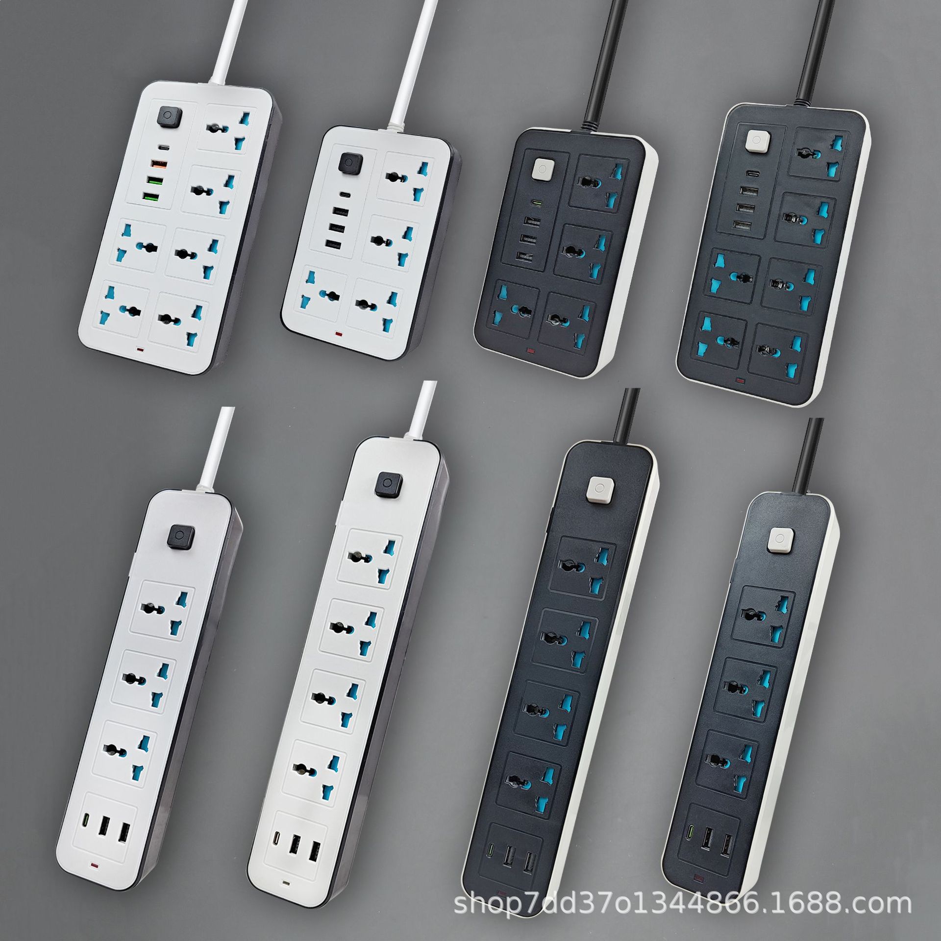 外贸USB插线板USB+C口多功能万用孔欧规英规排插 家用带线插线板