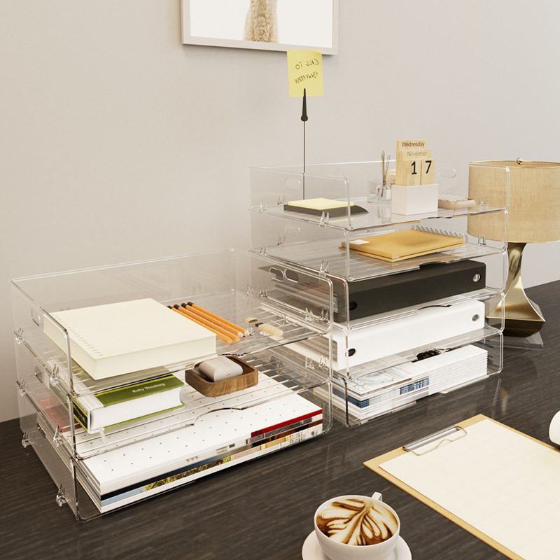 transparent file storage rack finishing box desk acrylic office desk surface panel drawer material storage rack book box