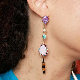 欧美时尚精品 紫色锆石 气质耳饰耳环水滴吊坠 现货批发