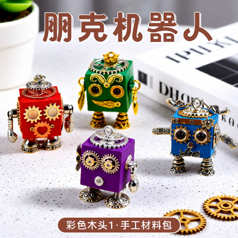 Colorful Punk Robot DIY Handmade Material Kit Creative Wooden Assembly Pendant Keychain Toy Gift Colorful Punk Robot DIY Handmade Material Kit Creative Wooden Assembly Pendant Keychain Toy Gift