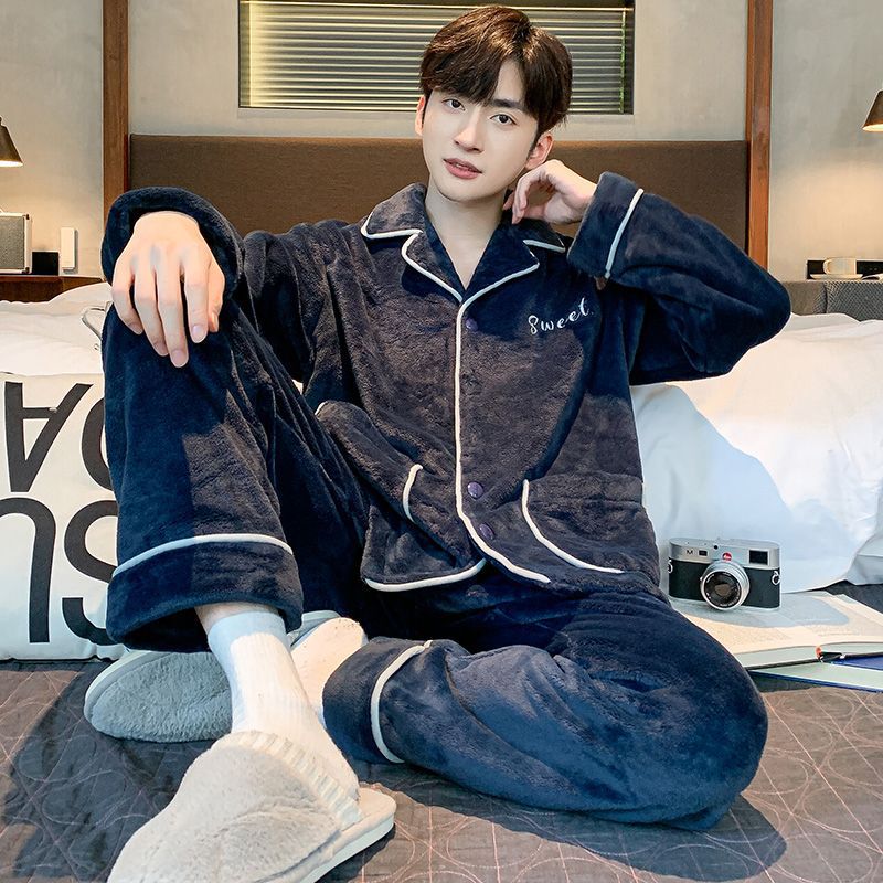 Pijamas de lana de coral más gruesas 2024 nuevos hombres de invierno de franela de otoño y invierno ropa para el hogar de hombres