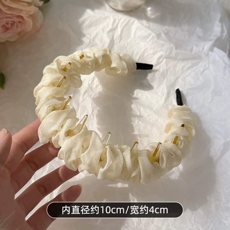 # 166 white pleated wavy hairband