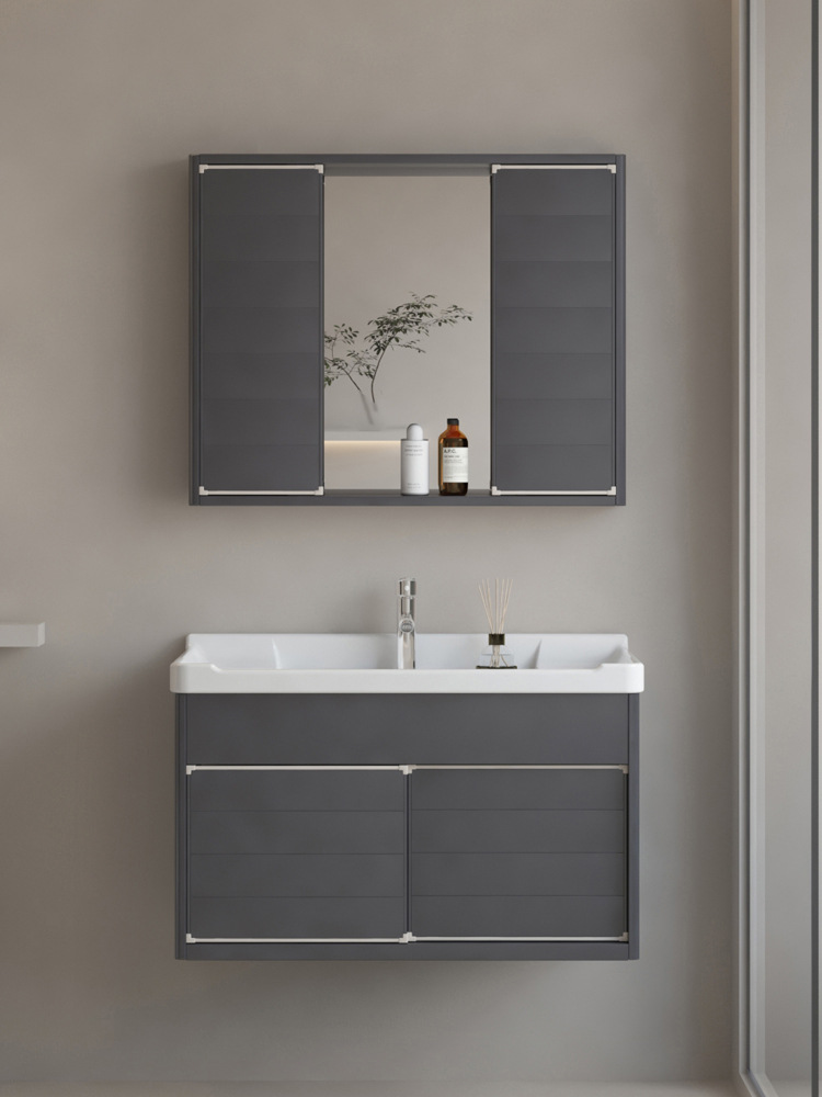 Mueble de baño de puerta corredera fregadero oculto combinación de gabinete de lavabo de pared lavabo de baño feng shui espejo gabinete